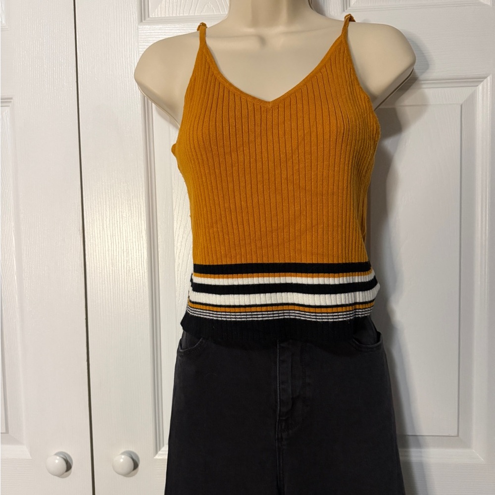 Striped Mustard Ribbed Knit Tank Top